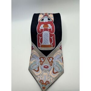 Oscardo Eleanor Paine Skemo Totem Silk Tie Mens Indigenous Art Beaver Black Red